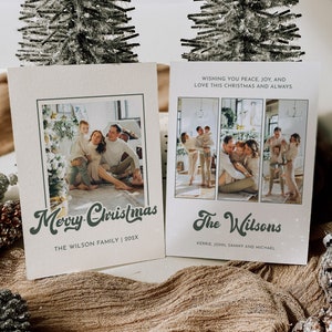 Christmas Card Photo Template Christmas Card Retro Christmas Card Boho Holiday Card Merry Christmas Template Editable