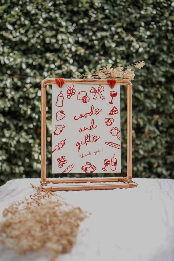 Ciao Bambino Baby Shower Cards and Gifts Sign, Ciao Baby Italian Baby Shower Sign Thank You Hand Drawn | HD4 Red