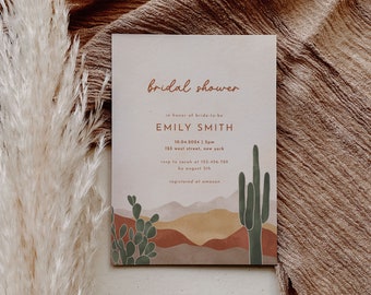 Desert Bridal Shower Invitation Template Cactus Bridal Shower Invite DIY Desert Hens Party Invitation Card | Ava