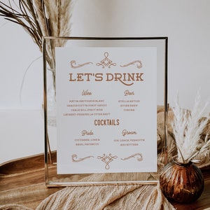 Western Wedding Sign Bar Menu Sign Bar Sign Lets Drink Country Texas Wedding Drinks Sign Template Printable | Dakota