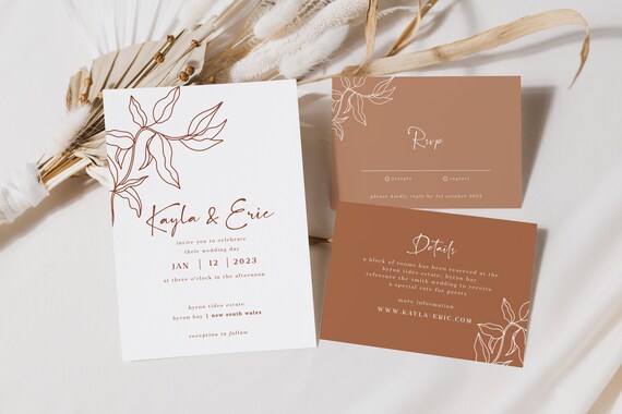 Rust Boho Wedding Invitation Minimalist Wedding Suite Leaves Simple Invite Suite Template Download // DIGITAL DOWNLOAD | Tierra