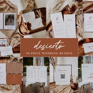 Terracotta Wedding Invitation Template Boho Wedding Set Terracotta Burnt Orange Wedding Bundle DIY  // Set 16 pcs | Desierto