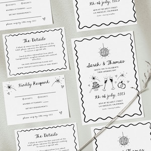 Hand Drawn Wedding Invitation Suite Squiggle Illustrated Wedding Invite Pink Red Hand Drawn Fun Wedding Invitation Template | HD1