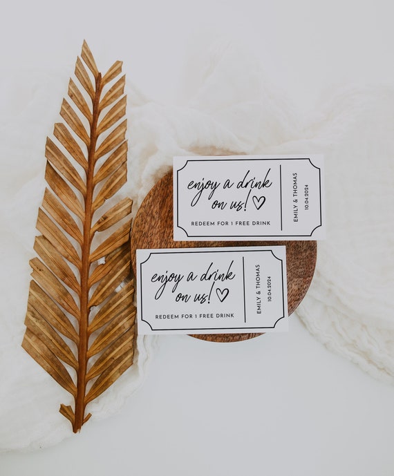 Minimal Wedding Drink Ticket Template Modern Wedding Drink Voucher Drink Tickets for Wedding Drink Tickets Printable Instant | Ellie