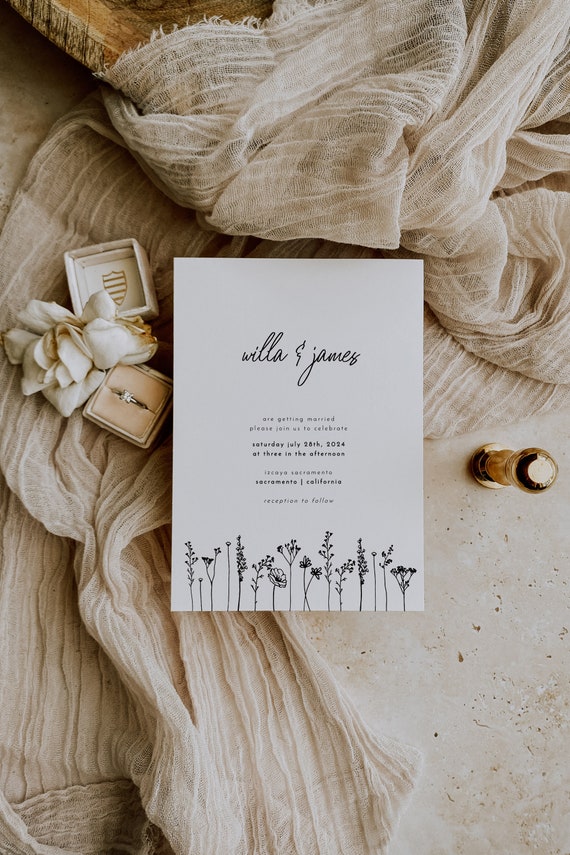 Wildflower Wedding Invitation Template, Minimalist Florals Invitation Download Botanicals | Willa