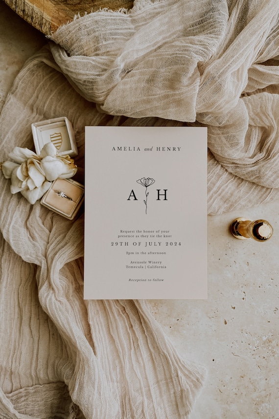 Elegant Wedding Invitation Template Minimalist Floral Minimalist Botanicals Wedding Invitation Download Beige Nuetral | June