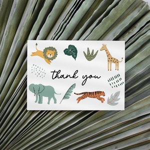 Safari Thank You Card Template Jungle Animals Thankyou Card Party Animals Thank You Card Instant Download - Boy