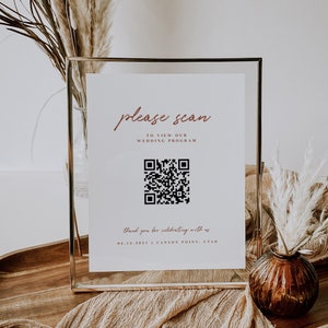 Minimalist Wedding QR Code Sign Template Terracotta QR Sign 8x10 Burnt Orange Wedding Sign Minimalist Printable Custom Sign | Desierto