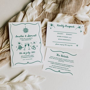 Hand Drawn Wedding Invitation Suite Squiggle Illustrated Wedding Invite Hand Drawn Fun Wedding Invitation Template | HD2