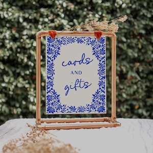 Blue Boy Cielito Lindo Baby Shower Cards and Gifts Sign, Mexican Talavera Theme Baby Shower Sign | BT1