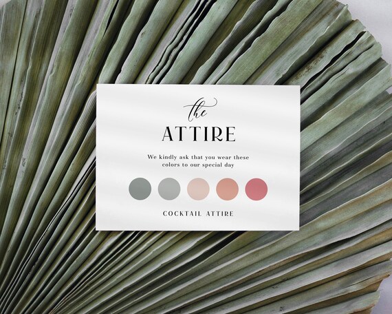 Modern Dress Code Wedding Attire Card Template Wedding Color Palette Insert Card Wedding Mood Board for Guest Card | Olivia