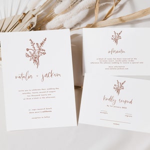 Botanical Wedding Invitation Template Download Floral Wedding Invitation Instant Download Minimal Invitation |  Bloom