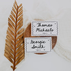 Curvy Place Cards Hand Written Name Cards Wavy Edge Scribble Name Cards Wedding Hand Drawn Place Cards Digital Template | HD1