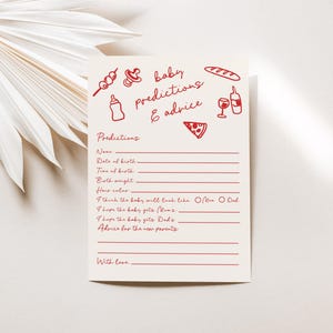 Italian Baby Shower Predictions and Advice Card Template, Ciao Bambino Red Italy Baby Shower Games | HD4 Red