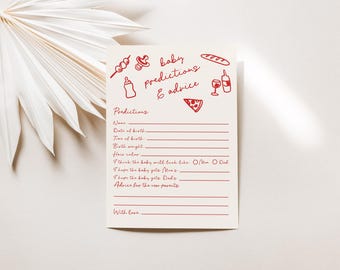 Italian Baby Shower Predictions and Advice Card Template, Ciao Bambino Games | HD4 Red