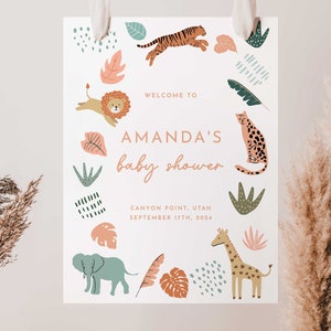 Safari Baby Shower Welcome Sign, Jungle Baby Shower Sign Template Girl Baby Shower Safari