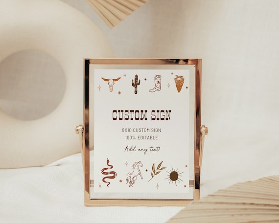 Western Baby Shower Custom Sign Template Wild West First Rodeo Customizable Sign Editable Cowboy Birthday Sign | Cassie