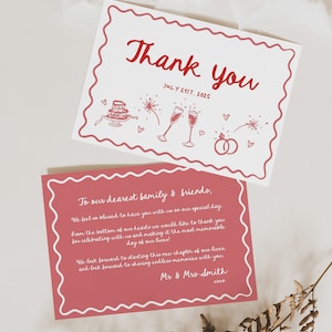 Wavy Edge Wedding Thank You Card Template Scribble Hand Drawn Wedding Thank You Card Whimsical Hand Written Thank You Card | HD1