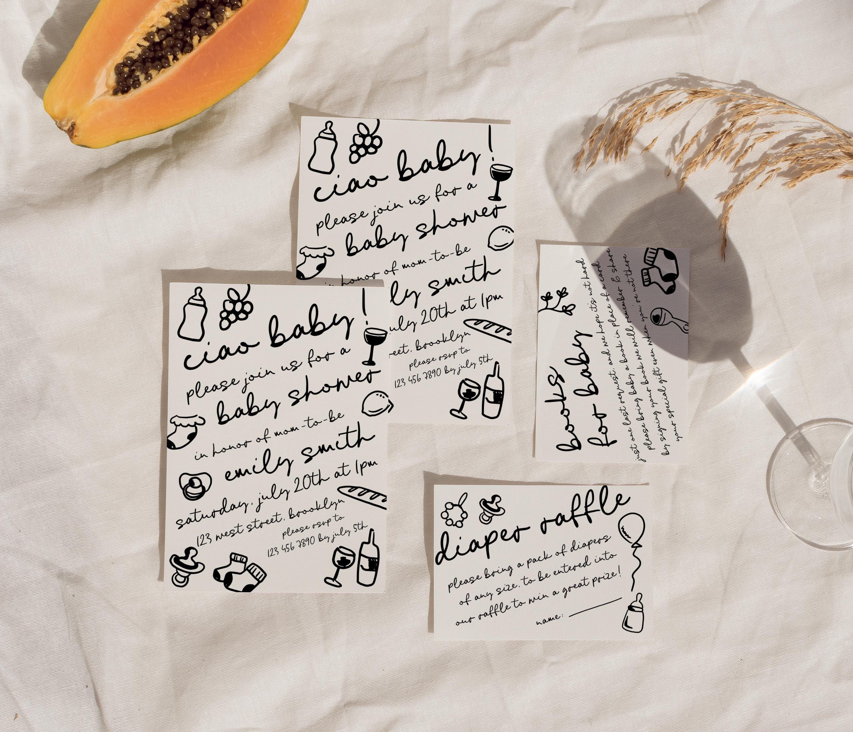 Italian Baby Shower Invitation, Whimsical Hand Drawn Lunch Dinner Party Invite Template, Ciao Baby | HD4
