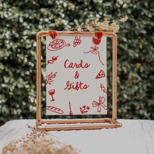 Italian Pizza Wine Cards and Gifts Sign, Red Italian Slice Slice Baby Shower Gifts Sign | SSB1
