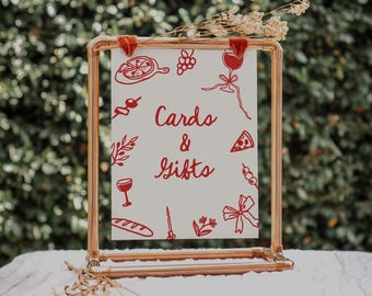 Italian Pizza Wine Cards and Gifts Sign, Red Italian Slice Slice Baby Shower Gifts Sign | SSB1