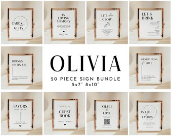 Wedding Sign Template Bundle Modern Wedding Reception Sign Bundle Minimal Wedding Sign Templates Large Bundle 8x10 5x7 | Olivia | 20 Piece