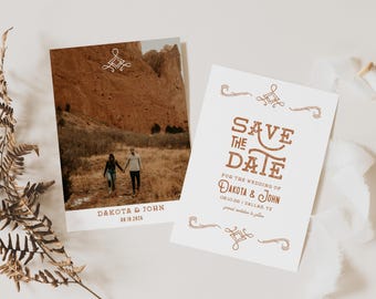 Western Save The Date Template with Photo,  Southwestern Ranch Wedding | Dakota