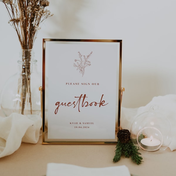 Terracotta Wedding Guestbook Sign Template Download Printable Wildflower Boho Wedding Guestbook Sign Instant Download Guest Book Sign | Mia