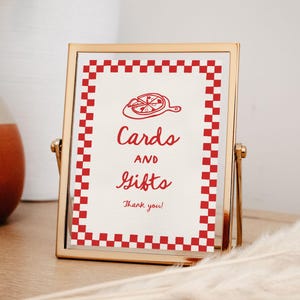 Italian Pizza Cards and Gifts Sign, Red Italian Slice Slice Baby Shower Gifts Sign | SSB1