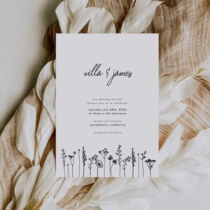 Wildflower Wedding Invitation Template Minimalist Florals Invitation Download DIY Botanicals Wedding Invite Templates Willa image 2