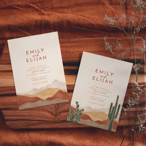 Boho Desert Wedding Invitation Suite Cactus Invitation Arizona Wedding Invitation Set Saguaro Warm Earth Tones AVA image 2