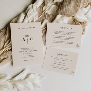 Elegant Minimalist Wedding Invitation Suite Template Floral Minimalist Botanicals Wedding Invitation Download Beige Nuetral | June