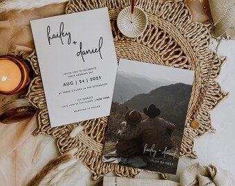 Photo Wedding Invitation Minimalist Wedding Invite Printable DIY Modern Wedding Invite Double Sided