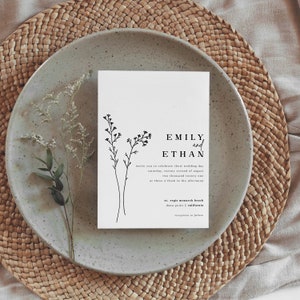 Minimalist Wedding Invitation Template Modern Floral Wedding Invitation DIY Download Flower Invite // Set of 3 DIGITAL DOWNLOAD | Lia image 8