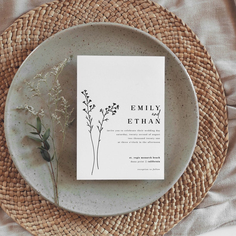 Minimalist Wedding Invitation Template Modern Floral Wedding Invitation DIY Download Flower Invite // Set of 3 DIGITAL DOWNLOAD | Lia image 8