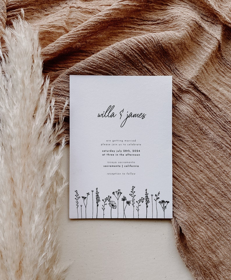 Wildflower Wedding Invitation Template Minimalist Florals Invitation Download DIY Botanicals Wedding Invite Templates Willa image 4