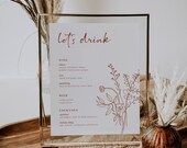 Boho Wedding Bar Sign Template Terracotta Wedding Wildflower Bar Menu Wedding Sign Boho Wedding Drink Sign Printable Burnt Orange | Mia