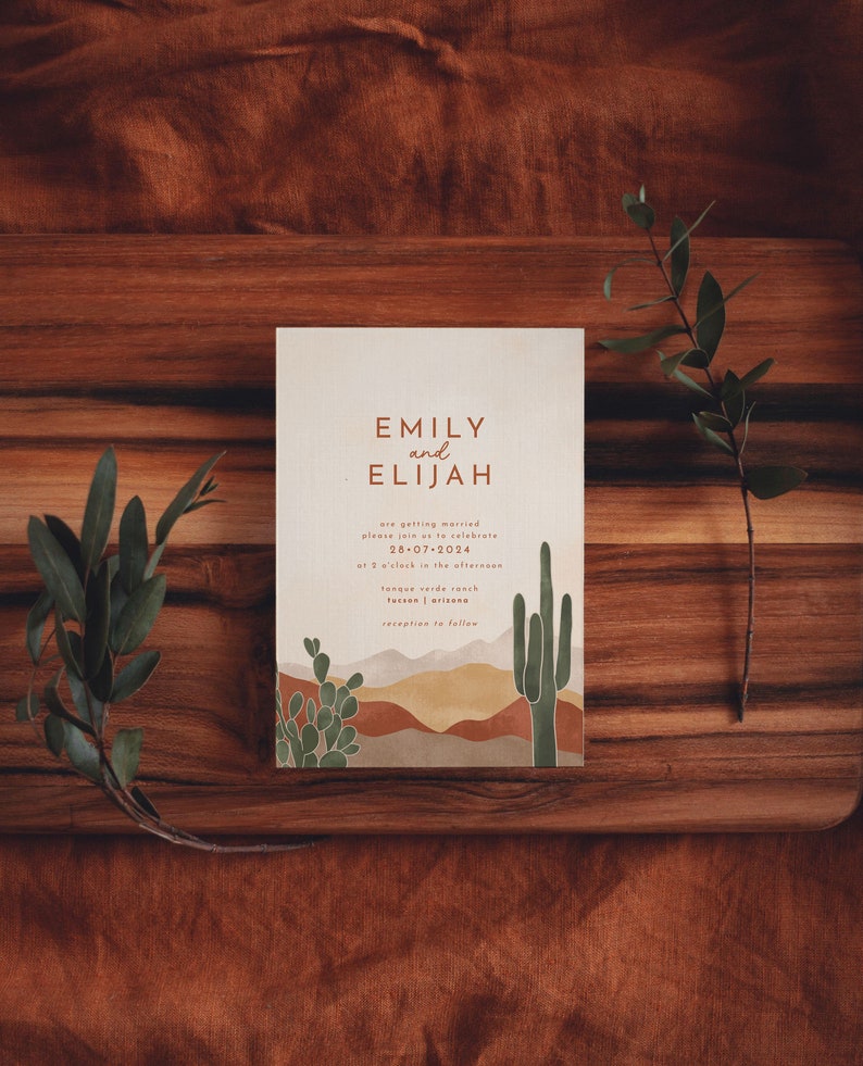 Boho Desert Wedding Invitation Suite Cactus Invitation Arizona Wedding Invitation Set Saguaro Warm Earth Tones AVA image 3