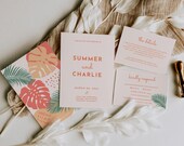 Modern Beach Wedding Invitation Suite Template Modern Tropical Invitation Beach Theme Wedding | Summer in Pink