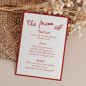 Old Money Hand Drawn Menu Card Template, Illustrated Wedding Menu Red Elegant | OM1