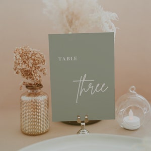 Sage Green Table Numbers Template Wedding Sign Olive Green Table Numbers Minimalist Printable | Lia in Sage