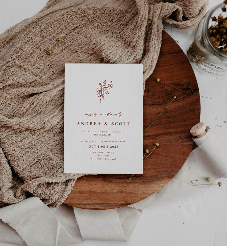 Happily Ever After Party Invitation Template Boho Elopement Announcement Reception Invitation Minimalist Desierto image 3
