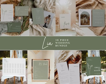 Sage Green Wedding Invitation Bundle Sage Wedding Bundle Template Suite Wedding Signs Emerald Wedding Stationery // 16 pcs | Lia in Sage