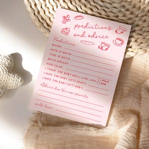 Pink Café Bebé Baby Shower Predictions and Advice Template, Whimsical Coffee Theme Games Advice Card | HD4