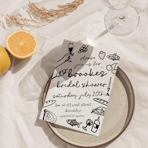 Hand Drawn Bridal Shower Invitation Template, Italian Food and Wine Invite, That&#39;s Amore Whimsical Bach Party Invite | HD4
