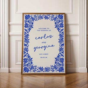 Modern Mexican Wedding Welcome Sign, Mexico Blue Talavera Welcome Sign | BT1