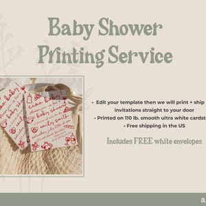 PRINTING SERVICE Baby Shower Print My Invitation - Includes FREE white envelopes