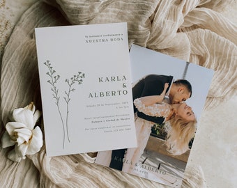 Invitación de Boda en Español Digital Plantilla para Invitaciónes de Boda Spanish Wedding Invitation Nuestra Boda Ambos Lados / Verde Sage