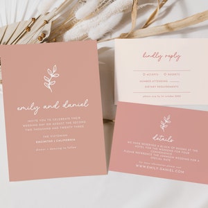 Blush Pink Wedding Invitation Suite Template DIY Pink Blush Wedding Invite Boho Minimalist | Izel