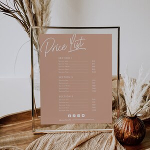 Price List Template Boho Small Business Printable Price List Sign Small Business Pricing List Sign Template | Ellie